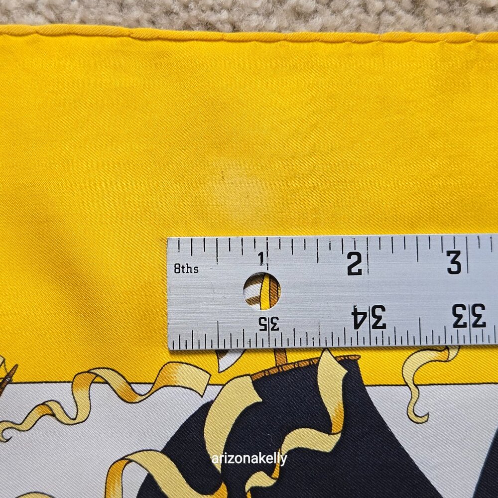 Hermès "Armada" Vintage Yellow Silk Scarf Hand Rolled Carre 90 Nautical Ships - Picture 9 of 16